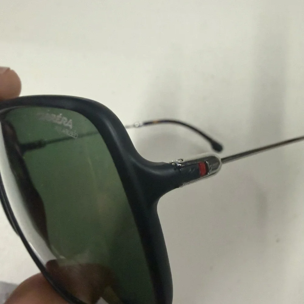 Carrera Polarized Sunglasses Matte Black Navigator Green Lens Tortoise Tips